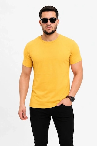 Tarz Yeri Erkek Basic Tişört Bisiklet Yaka Kısa Kol Günlük Yazlık Slim Fit T-shirt - Sarı