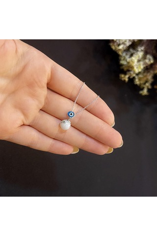 Stela Ay Taşı Gümüş Kol Beyaz