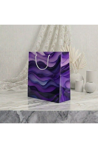 Eczane Hediyelik & Alışveriş Karton Çanta Körüklü Mor Dalgalar 20 x 10 x 23.50 CM 25 Adet