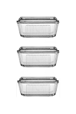 Paşabahçe Frigo Tereyağlık Kahvaltılık Cam Saklama Kabı 3'lü Set Şeffaf