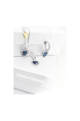 Brezza Lusso Jewelry Diamond Model Lusso Elegant Sapphire Heart Kadın Kolye Küpe Seti