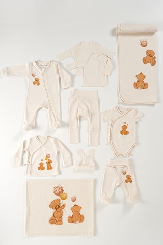 Tinylamb Fluffy Bear Organik Yenidoğan Hastane Çıkış Seti - 10 Parça Krem