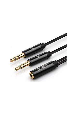 1 Dişi 2 Erkek 3.5mm Aux Kulaklık Ve Mikrofon Ses Ayırıcı Kablo - 1x 3.5mm Dişi To Erkek 2x 3.5mm Siyah