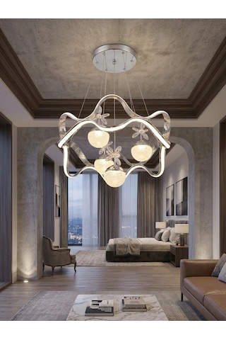 Riva Ledli Krom 3 Renk Işık Modlu Salon Avize Gümüş