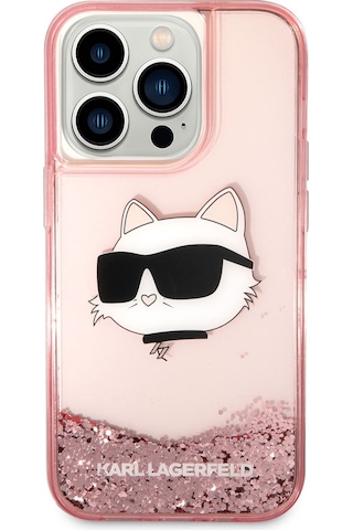Apple Uyumlu iPhone 14 Pro Max  Kılıf Sıvılı Simli Choupette Head Dizayn Kapak