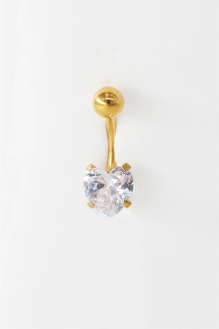 Kadın 316l Anti Alerjenik Baget Zirkon Taşlı Kalp Figürlü Göbek Piercing Gümüş