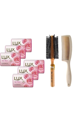 Lux Soft Touch Banyo Sabunu 6 x 80 G + Difaş Saç Fırçası + Tarak