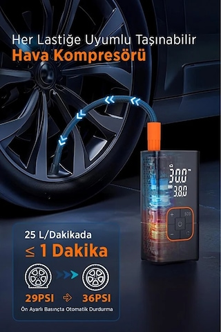 4000 Mah Şarjlı Hava Pompası Araç Lastik, Bisiklet, Top Şişirme Oto Hava Pompası Powerbank Henüz Yorum Yazılmamış. 1 Adet