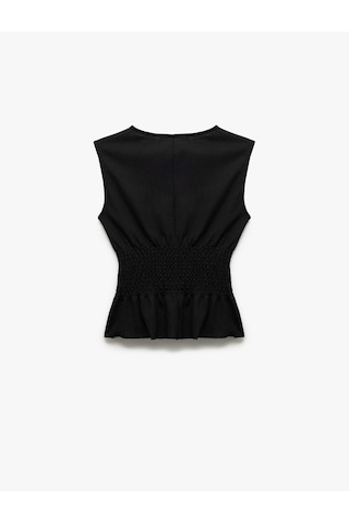 Koton Slim Fit Bürümcük Kumaş Gipeli Kayık Yaka Kolsuz Bluz Siyah 5sak10529ek Siyah