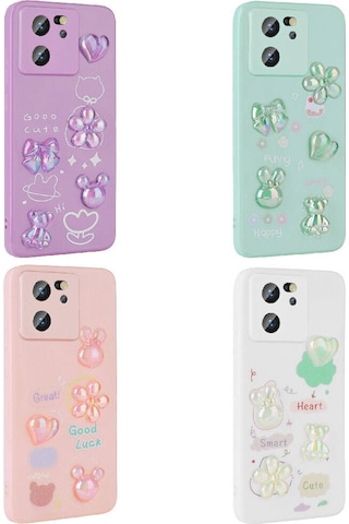 Xiaomi Mi 13t Pro Kılıf Kabartma Figürlü Parlak Zore Toys Silikon Kapak Pembe