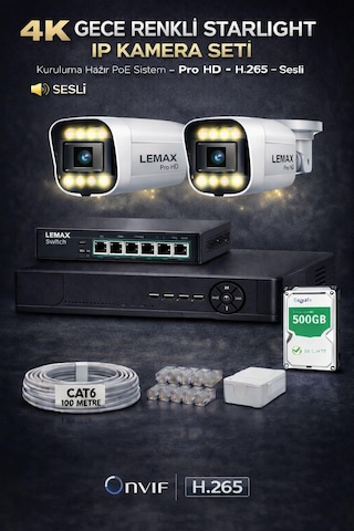 6 Kameralı 4k 1440p Full Hd Sesli Poe Ip Kamera Sistemi Gece Renkli Ultra Hd Güvenlik Seti