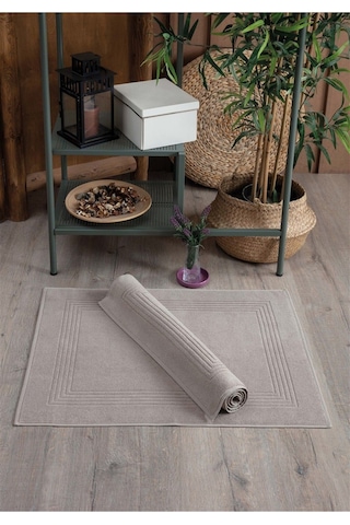 2'li Ayak Havlusu Seti-çerçeveli & %100 Pamuk Havlu Takımı Bej