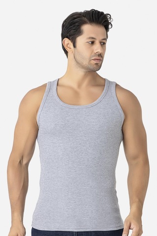 Arma Yıldız Erkek Gri Fitilli Atlet Pamuklu Likralı Kaşkorse Halter Yaka Slim Fit Atlet Gri