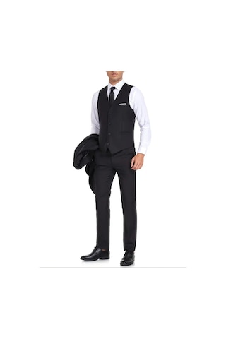 Suitmen Erkek Lacivert Silim Fitt Yelekli Takım Elbise Bgl-st04304 Siyah