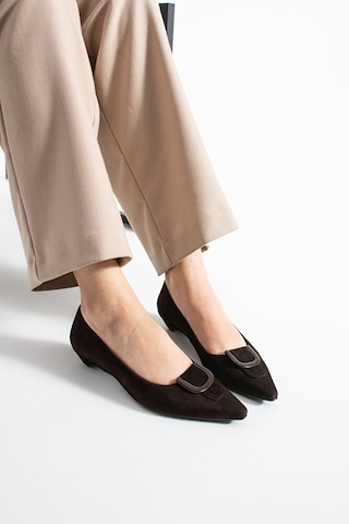 Dericia Shoes Roselle Hakiki Deri Süet Kadın Kısa Topuklu Ayakkabı Kahverengi