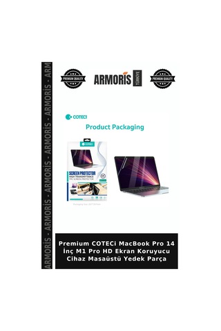 Premium Coteci Apple MacBook Uyumlu Pro 14 İnç M1 Pro Hd Ekran Koruyucu Cihaz Masaüstü Yedek Parça