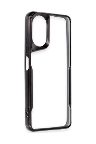 Oppo A38 Kılıf Metal Çerçeve Görünümlü Kırılmaz Boyi Kapak Siyah