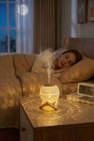 Ahşap Standlı Led Işıklı Aroma Difüzörü Ultrasonik Nemlendirici & Gece Lambası
