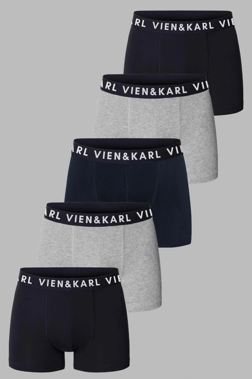 Erkek Siyah Gri Lacivert Paket Düz Likralı Boxer Şort 5 Li 5'li Syh-gr-lv