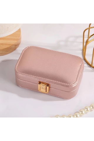 Deri Seyahat Takı Bijuteri Mücevher Kutusu Organizer Düzenleyici 20cm Pembe İthal Ürün