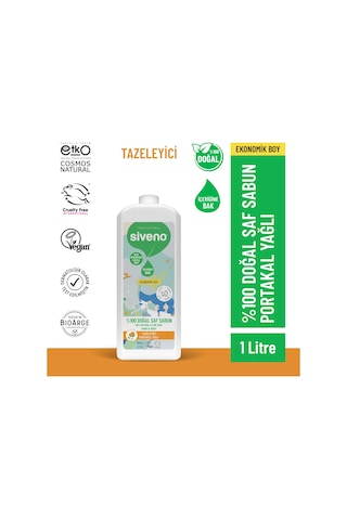 Siveno %100 Doğal Sıvı Kastil Sabun Portakal Yağlı Tazeleyici Nemlendirici Bitkisel Vegan 1 L