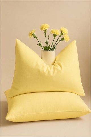 Sarı Renkli Pamuklu Ranforce Kumaş Kapaklı Yastık Kılıfı 2 Adet 50x70 Cm