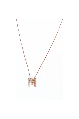 Baget Taşlı Pırlanta Model Gümüş Harf Kolye - M Rose Gold