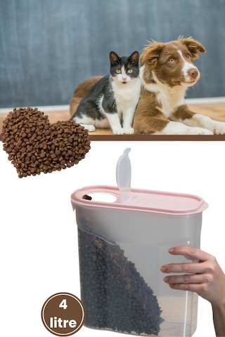 Flosoft Kedi Köpek Mama Saklama Kabı, Evcil Hayvan Kuru Mama Erzak Kutusu Şeffaf 4000ml