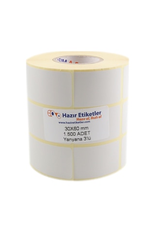 Pp Opak Etiket 30mm X 60mm 1500 Adet Yan Yana 3 Lü 1