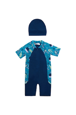 Uv Korumalı Kısa Kollu Tulum Bebek Çocuk Yüzücü Mayo 1910 Açık Lacivert Açık Lacivert