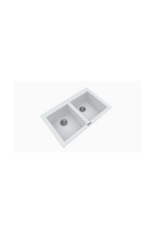 Polex Cristalüx Granit Evye P-2XLN Beyaz 2 Hazneli Tezgah Altı Ve Tezgah Üstü Mutfak Evyesi 80.5x51.5 CM