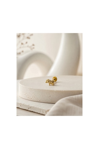 14 Ayar Altın Desenli Fil Model Tragus Piercing Küpe