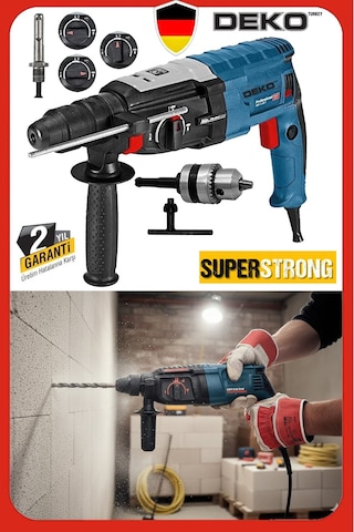Deko DK2830 2.28MM 3000W Bakır Sargılı 7jl Kablolu Kırıcı Delici Hilti Darbeli Matkap + Uç Takımı