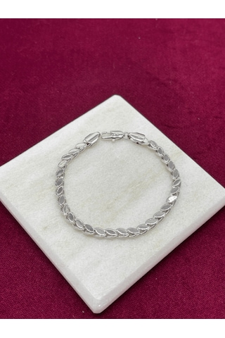 Yaprak Şekilli Parlak Silver Bileklik Gold