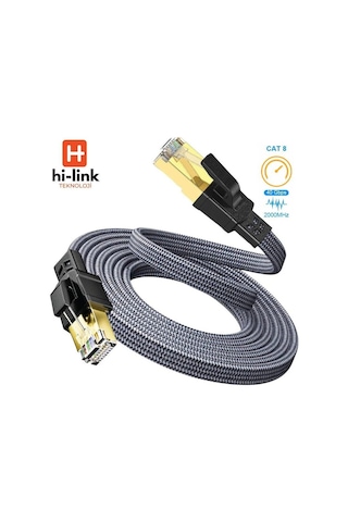 Hi-link 20metre Flat Örgülü Cat8 Ethernet Kablo - Yüksek Hızlı 40gbps 2000mhz 20 M