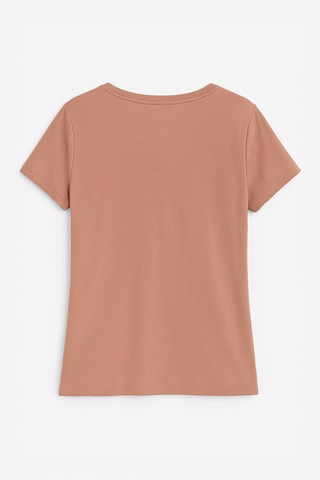 Markapia Kadın V Yaka Kısa Kollu Düz T-shirt Bej