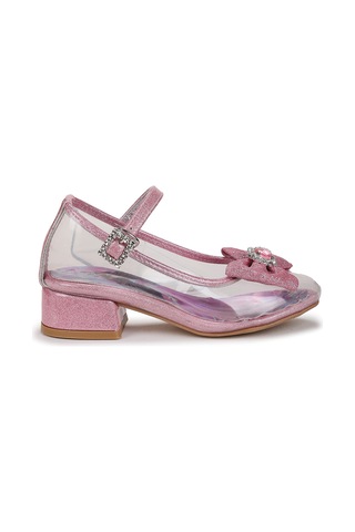 Kiko Kids Asel Kız Çocuk Simli Topuklu Abiye Şeffaf Ayakkabı Pembe Pembe