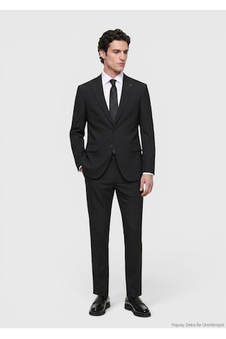 Ramsey Siyah Çizgili Modern Fit Yün Karışımlı Takım Elbise