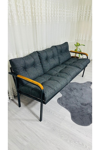 Madame Home Karanfil Balkon, Bahçe, Cafe - Metal Kanepe Koltuk Takımı 3 Lü Antrasit