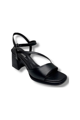 Erbay 402-26 Cilt Deri Anatomik Kalın Topuklu Kadın Sandalet 7cm Siyah