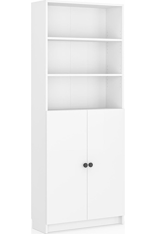 Bili Kitaplık 5 Raflı 2 Kapaklı Çok Amaçlı Ofis Salon Kitap Dosya Rafı Beyaz Beyaz