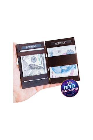 Garbalia Magic Hakiki Deri RFID Engelleyici Unisex-Kahverengi