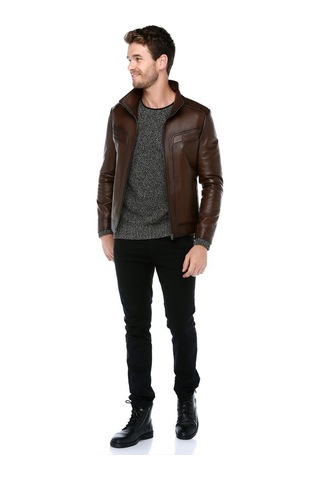 Dericlub E-1003 Gerçek Deri Erkek Mont-Camel