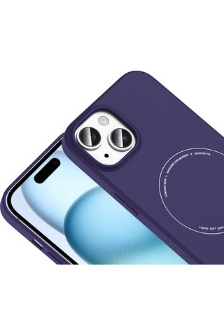 Maks Technology iPhone Uyumlu 15 Kılıf M-safe Şarj Özellikli Kamera Korumalı Mkst Elio Sert Pc Kapak - Derin Mor