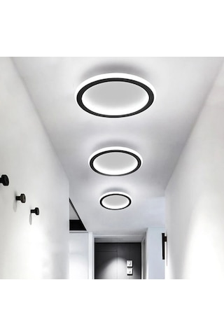 Siyah Ø30 cm Yuvarlak 3000K Sarı Işık Led Tavan Lambası