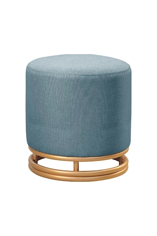 Nuvi Puf Gold Metal Çerçeveli Keten Çok Amaçlı Dekoratif Oturak, Makyaj Oturağı,montajsız Puf Bench Füme