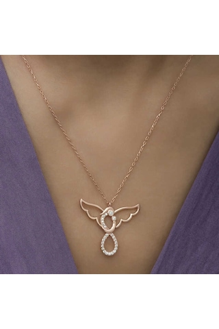 925 Ayar Gümüş Rose Altın Kaplama Kaplama Kaplama Melek Anne Ve Çocuk Bayan Kolye Rose Gold