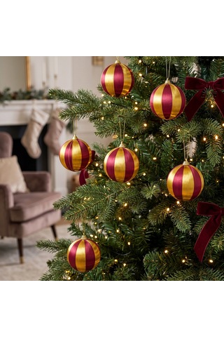Karaca Home New Year Strip 6'lı Ağaç Süsü Kırmızı Gold Diğer