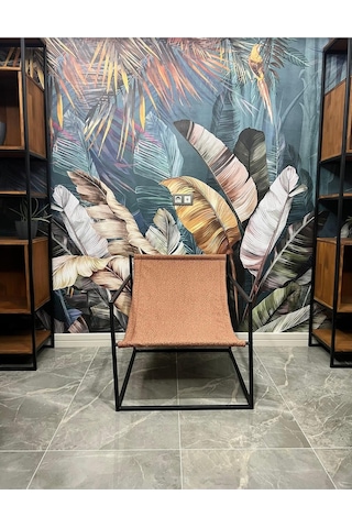 Rafadi Modern Dekoratif Metal Ayaklı Berjer Salon Oturma Odası Balkon Berjeri Kiremit