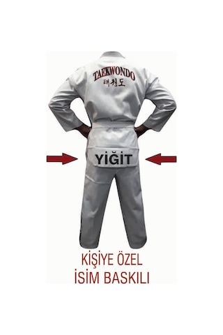 Yiğitspor Kişiye Özel Isim Baskılı Taekwondo Elbisesi Whiteface Beyaz Yaka Beyaz